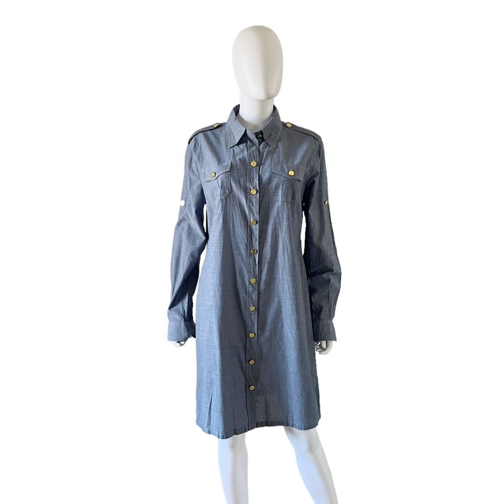Boston Proper Chambray Shirt Dress Blue
